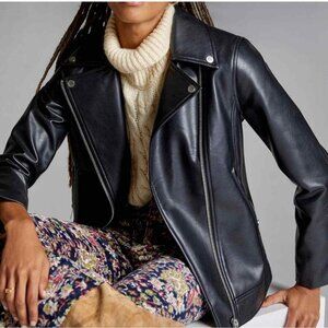NWOT Black Avec Les Filles Faux Leather Biker Jacket Sz Large